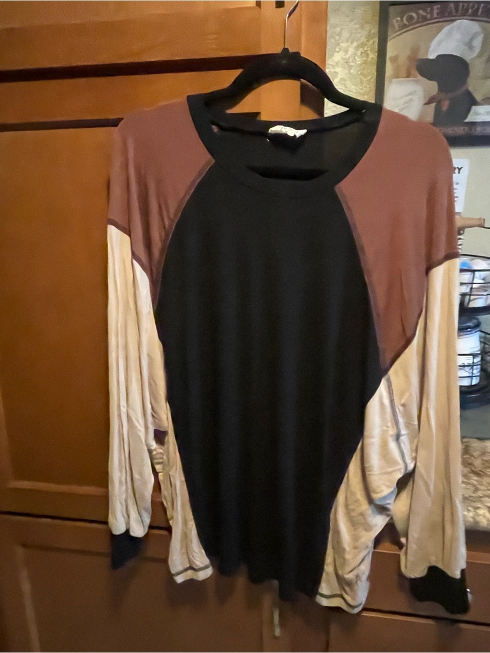 ANDREE BY UNIT Colorblock Long Sleeve Top - Black, Mauve, Cream